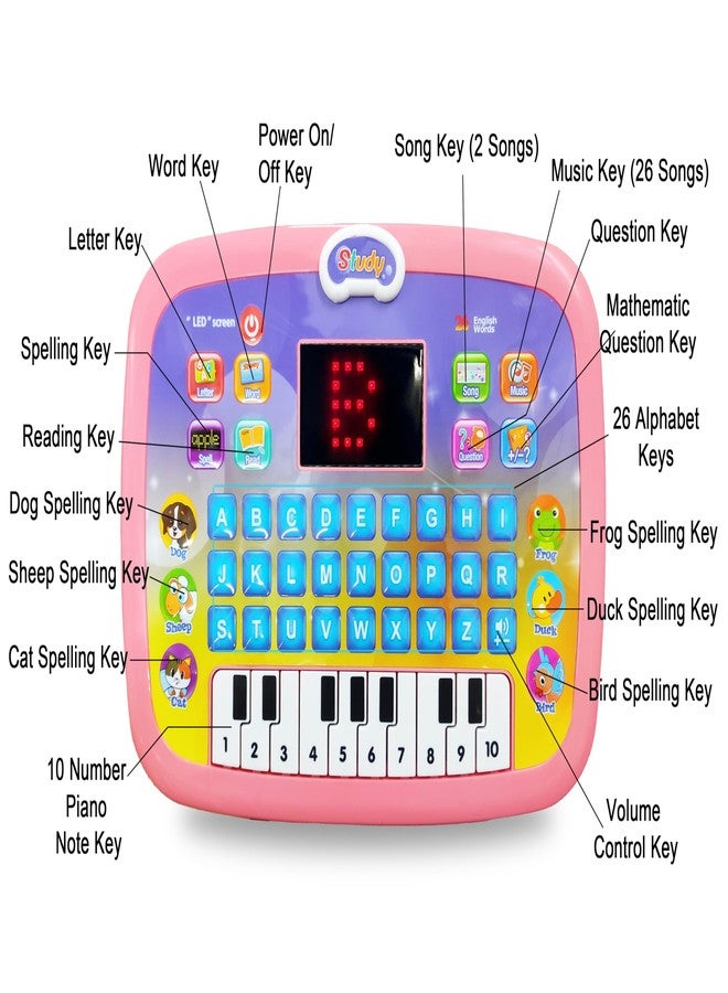 VGRASSP 2 in 1 Activity Learning Musical Piano Toy for Kids with LED Display, Alphabet-Numbers Study Modes and Quizzes - Interactive Early Education Tablet with Animal Buttons - Multicolor - Image 2